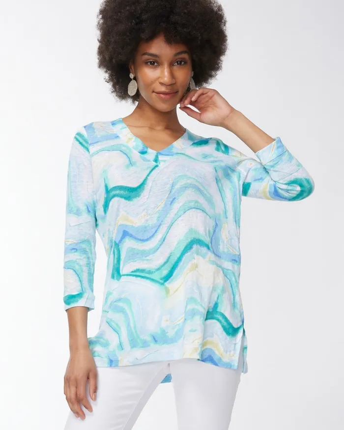 Chico039s Linen Marble Print Tunic Classic Navy Women Tops