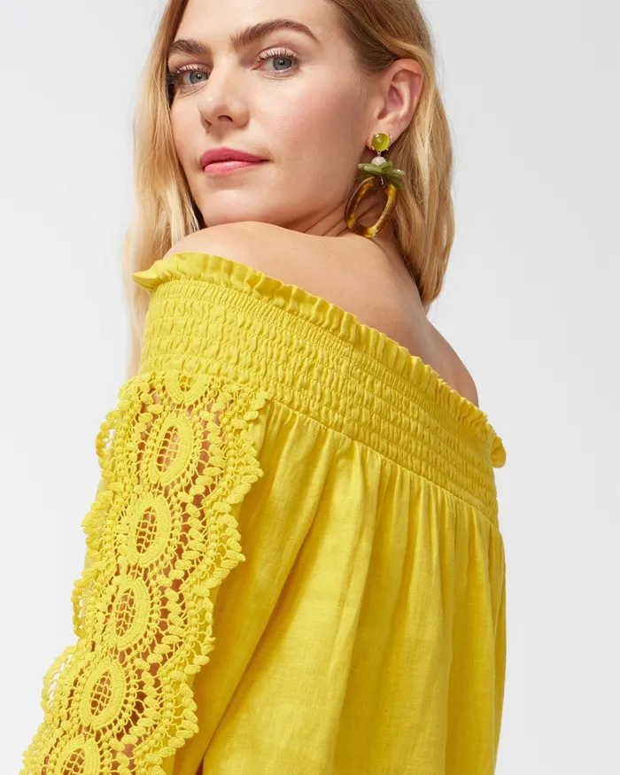Chico039s Linen OffShoulder Cutwork Top Alabaster Women Tops