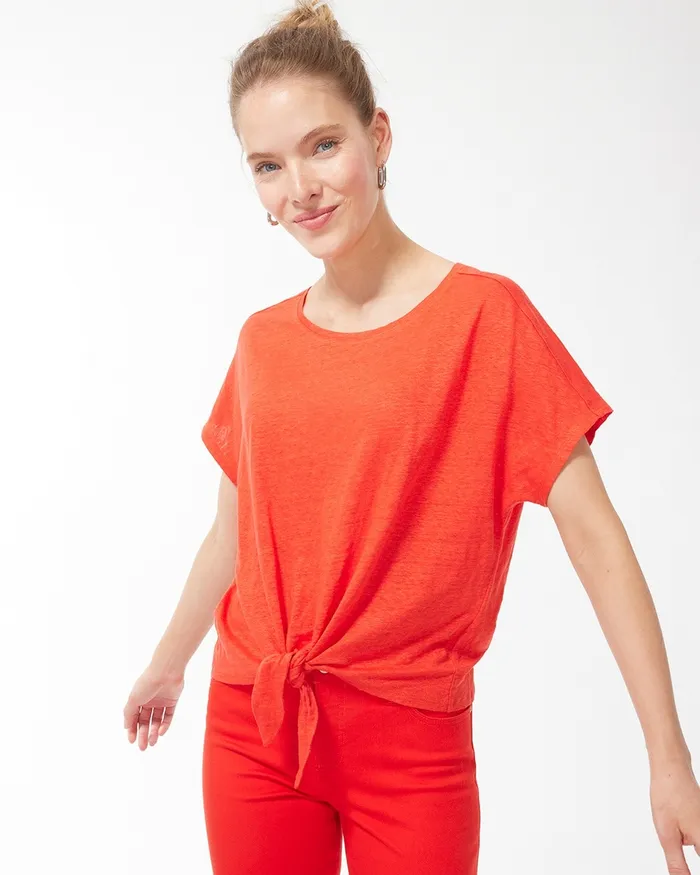 Chico039s Linen Tie Front Tee Flame Scarlet Women Tees