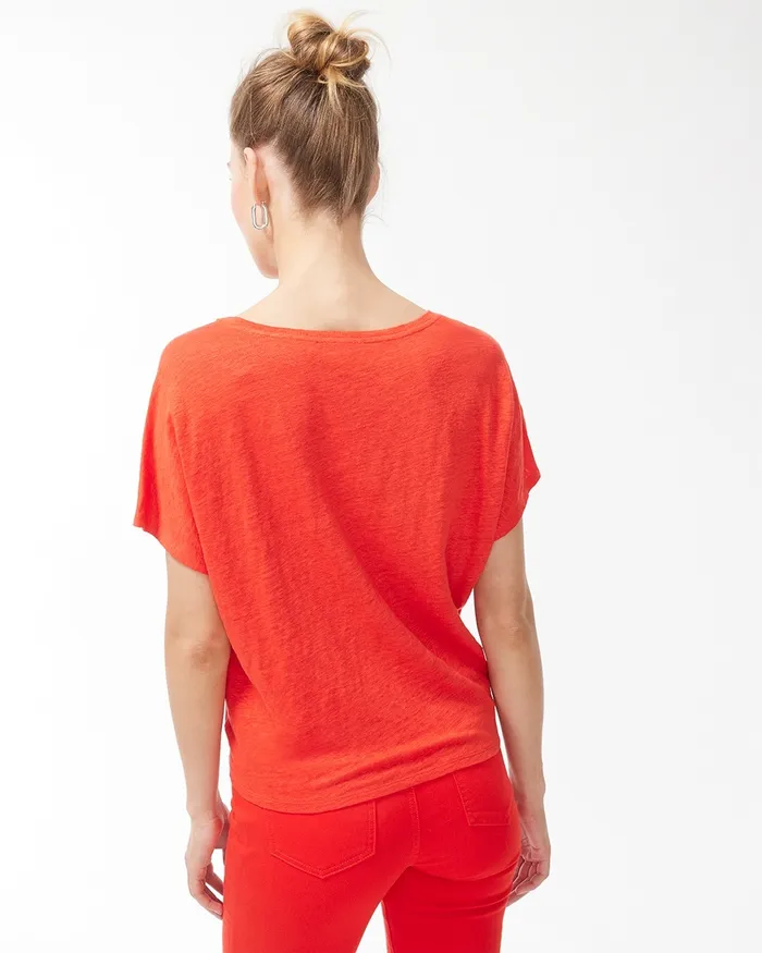 Chico039s Linen Tie Front Tee Flame Scarlet Women Tees