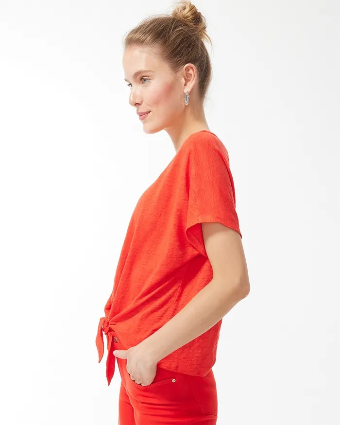 Chico039s Linen Tie Front Tee Flame Scarlet Women Tees