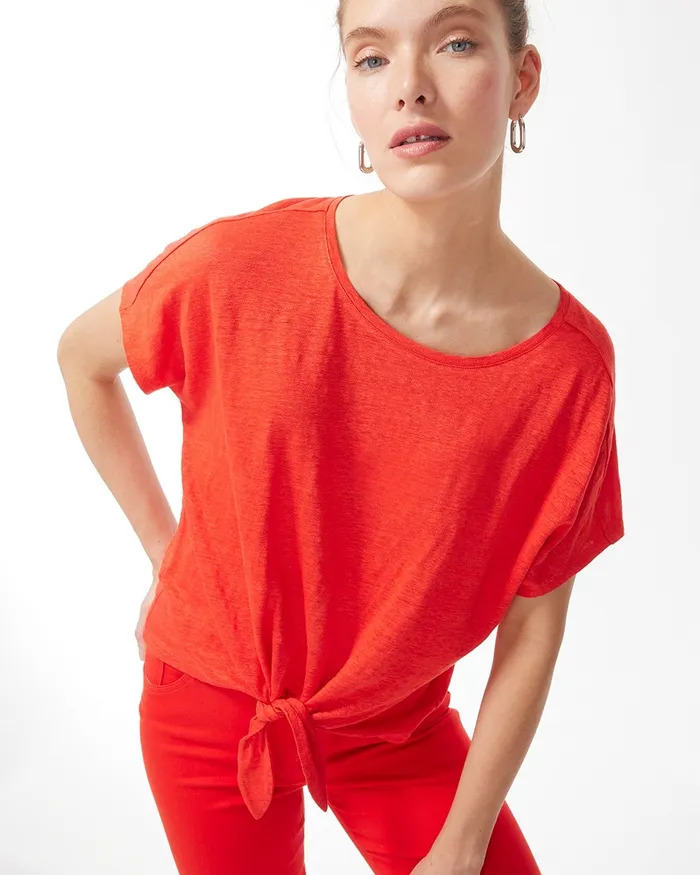 Chico039s Linen Tie Front Tee Flame Scarlet Women Tees