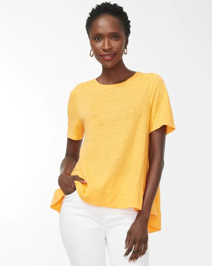 Chico039s Linen Tiered ALine Tee Mango Ice Women Tops