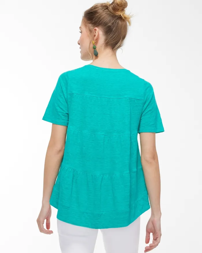 Chico039s Linen Tiered ALine Tee Mango Ice Women Tops