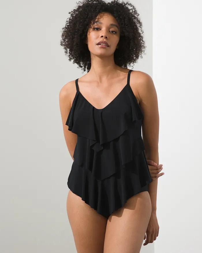 Chico039s Magicsuit Solid Rita Tankini Top Black Women Swim