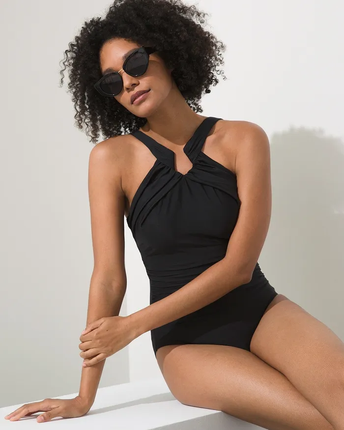 Chico039s Miraclesuit Rock Solid Aphrodite One Piece Swimsuit Black Women Swim