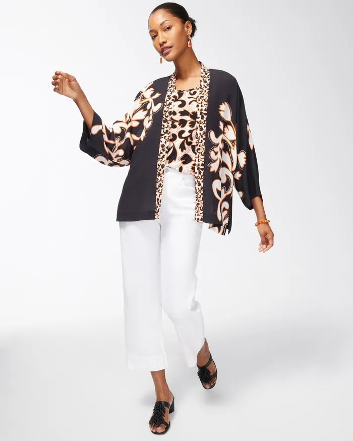Chico039s Mixed Print Ruana Black Women Ponchos and Ruanas