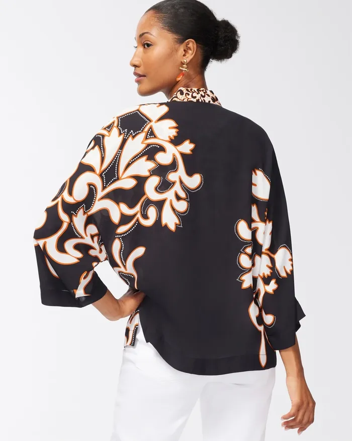 Chico039s Mixed Print Ruana Black Women Ponchos and Ruanas