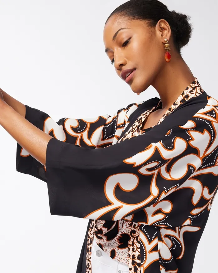 Chico039s Mixed Print Ruana Black Women Ponchos and Ruanas