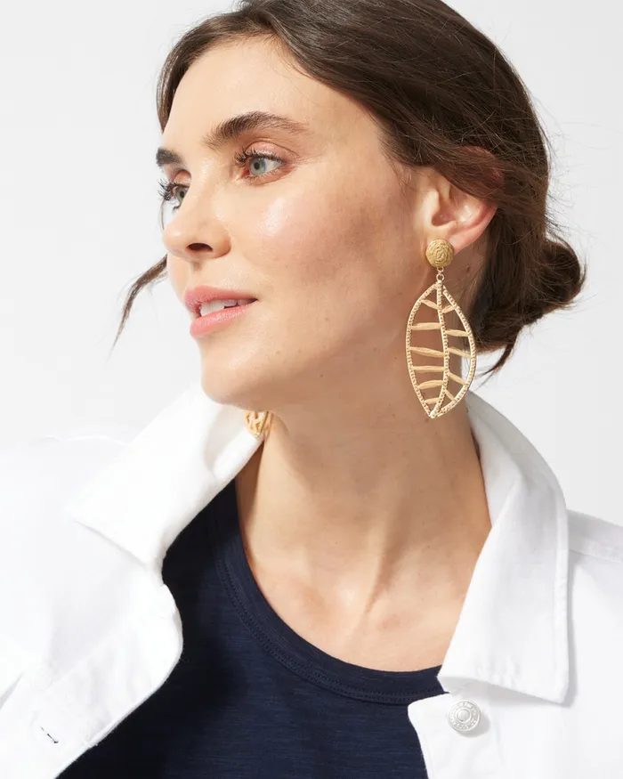 Chico039s Neutral Leaf Drop Earrings Gold Women Earrings