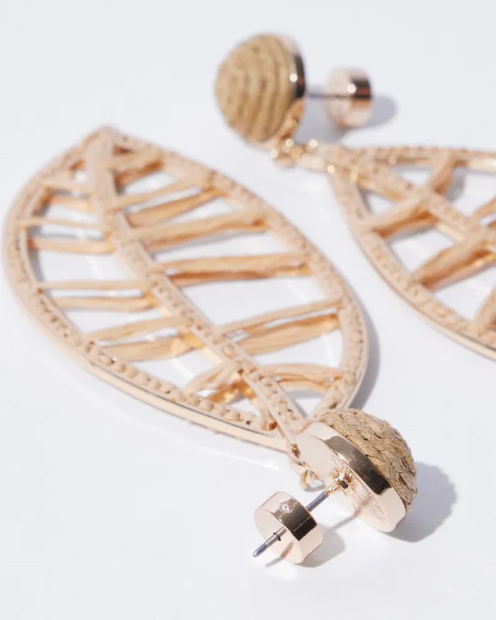 Chico039s Neutral Leaf Drop Earrings Gold Women Earrings
