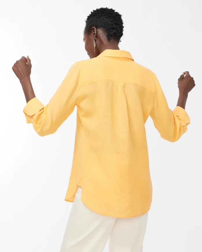 Chico039s No Iron Linen 34 Sleeve Shirt Flame Scarlet Women Tops