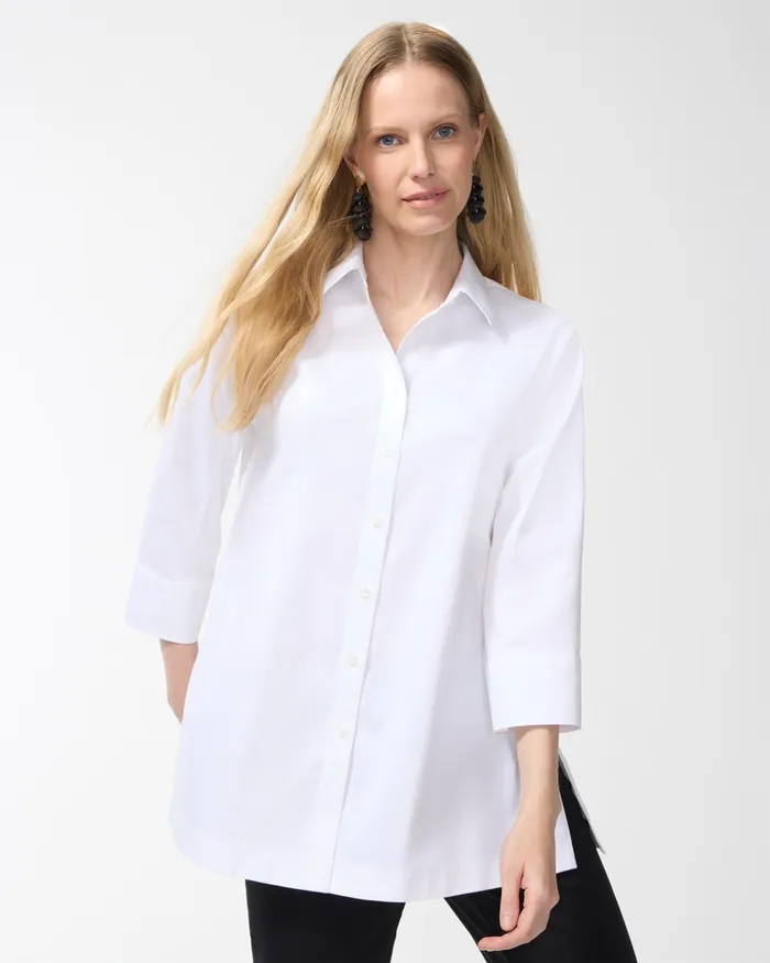 Chico039s No Iron Stretch 34 Sleeve Tunic Optic White Women Tops