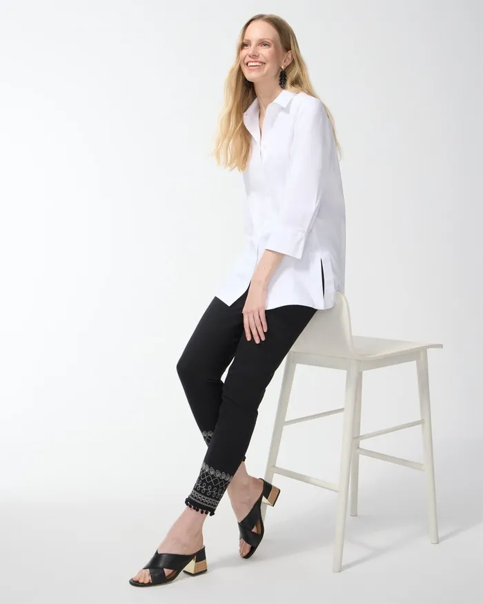Chico039s No Iron Stretch 34 Sleeve Tunic Optic White Women Tops