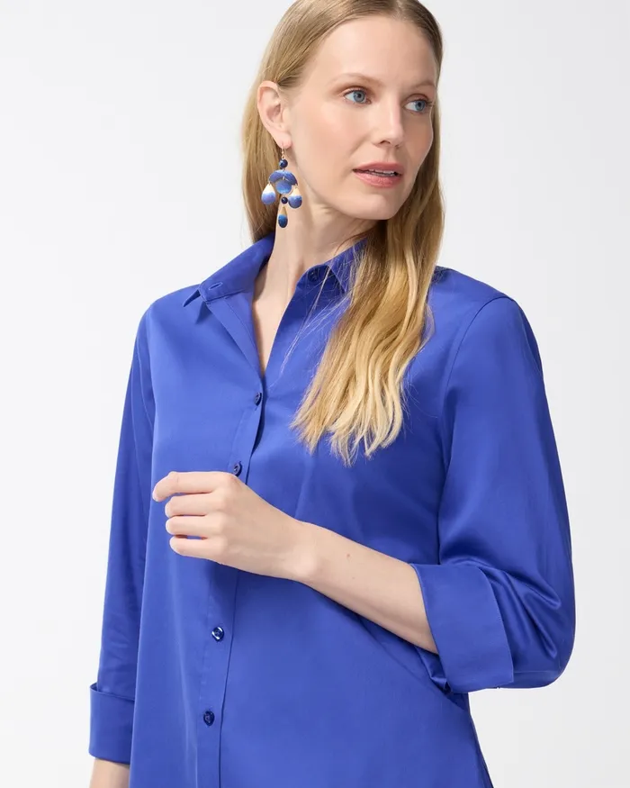Chico039s No Iron Stretch Shirt Blue Veil Women Tops