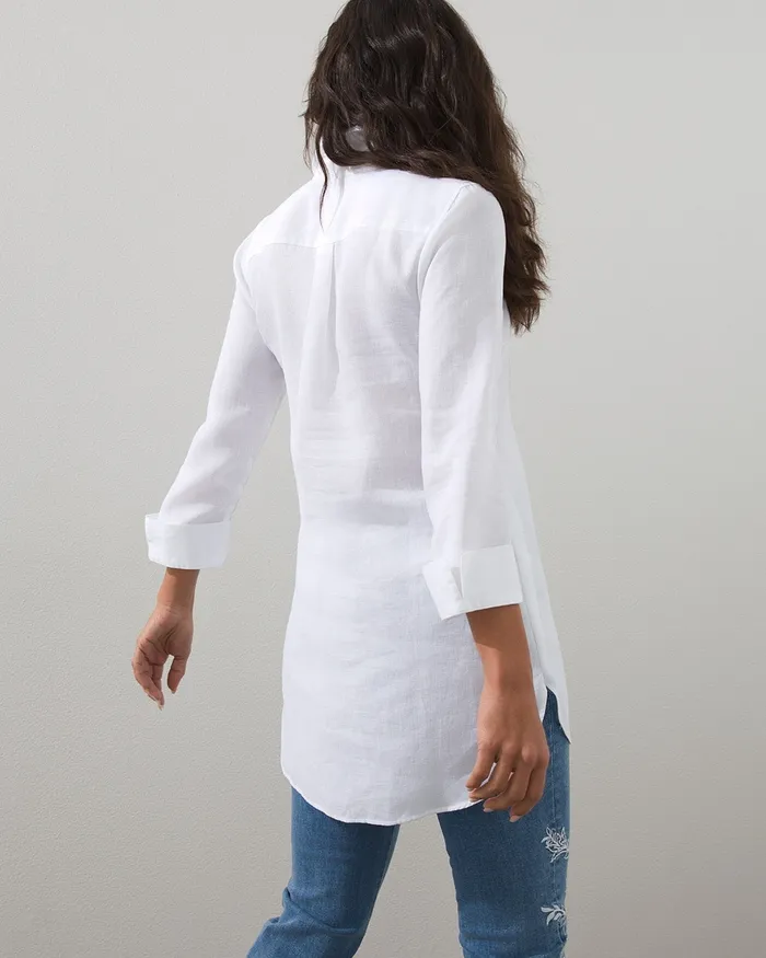 Chico039s NoIron White Linen Tunic Optic White Women Tops