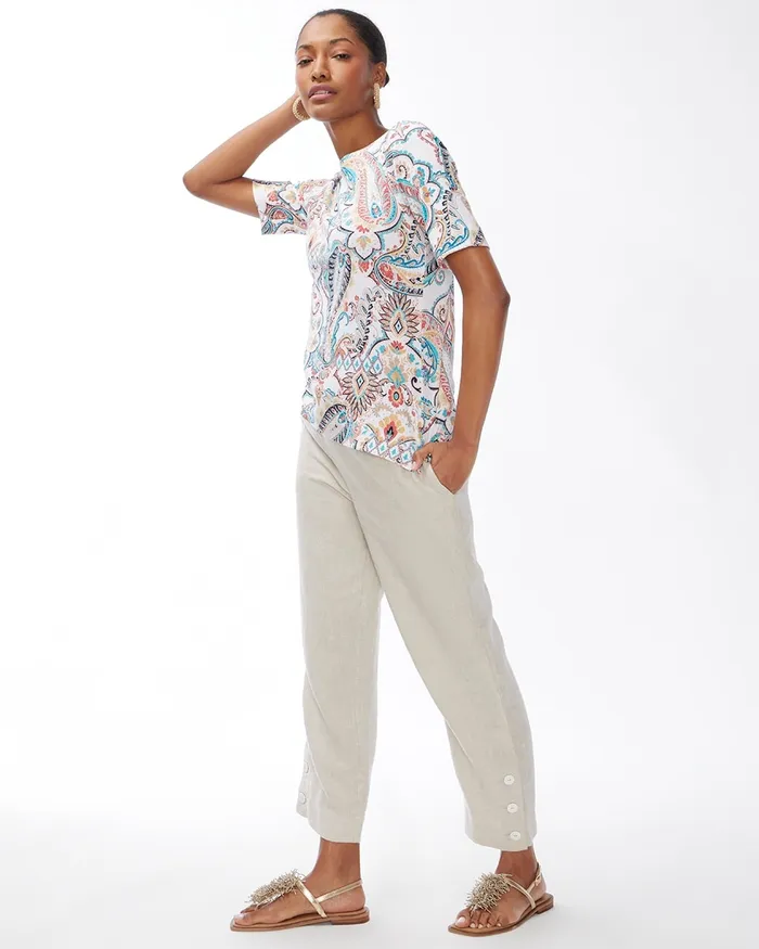 Chico039s Paisley Pima Elbow Sleeve Tee Optic White Women Tops