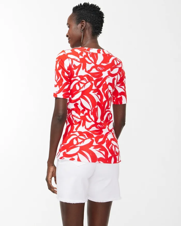 Chico039s Pima Leaf Print Everyday Tee Flame Scarlet Women Tops