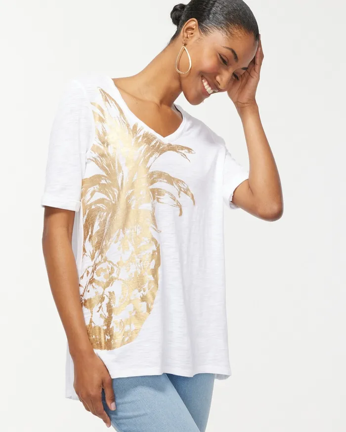 Chico039s Pineapple Seamed Slub Tee Alabaster Women Tops