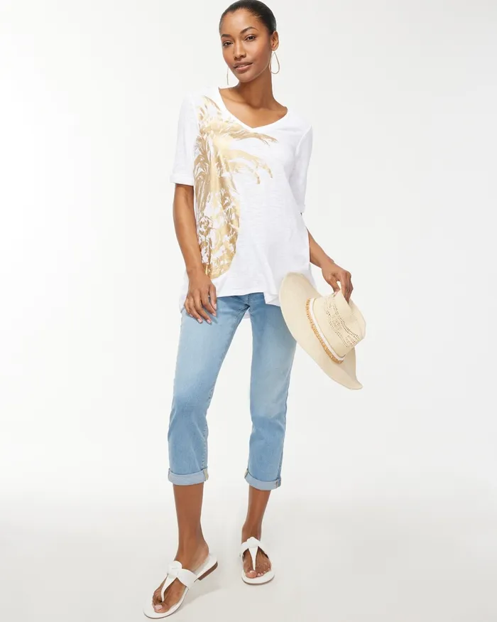 Chico039s Pineapple Seamed Slub Tee Alabaster Women Tops