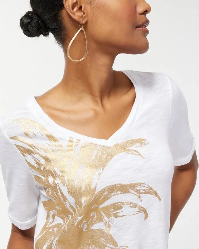 Chico039s Pineapple Seamed Slub Tee Alabaster Women Tops