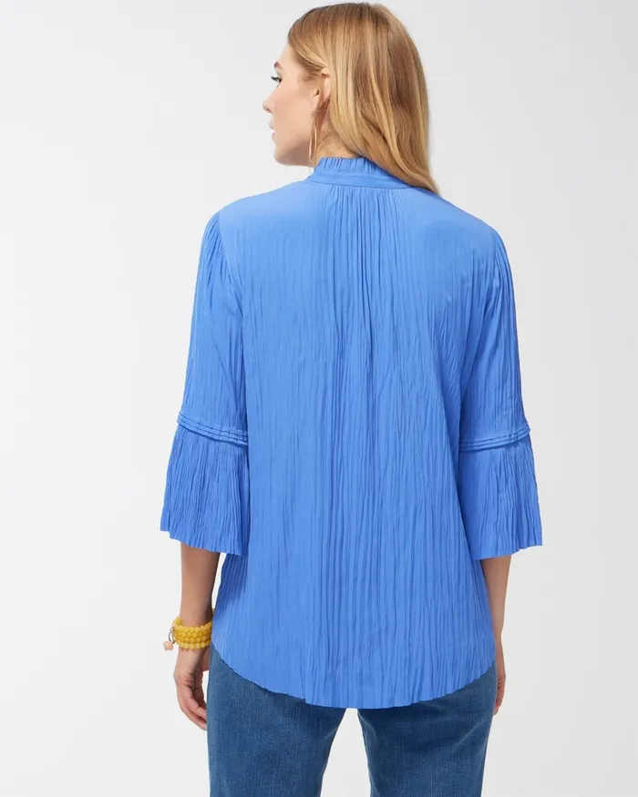 Chico039s Pleated Flare Sleeve Blouse Amparo Blue Women Tops