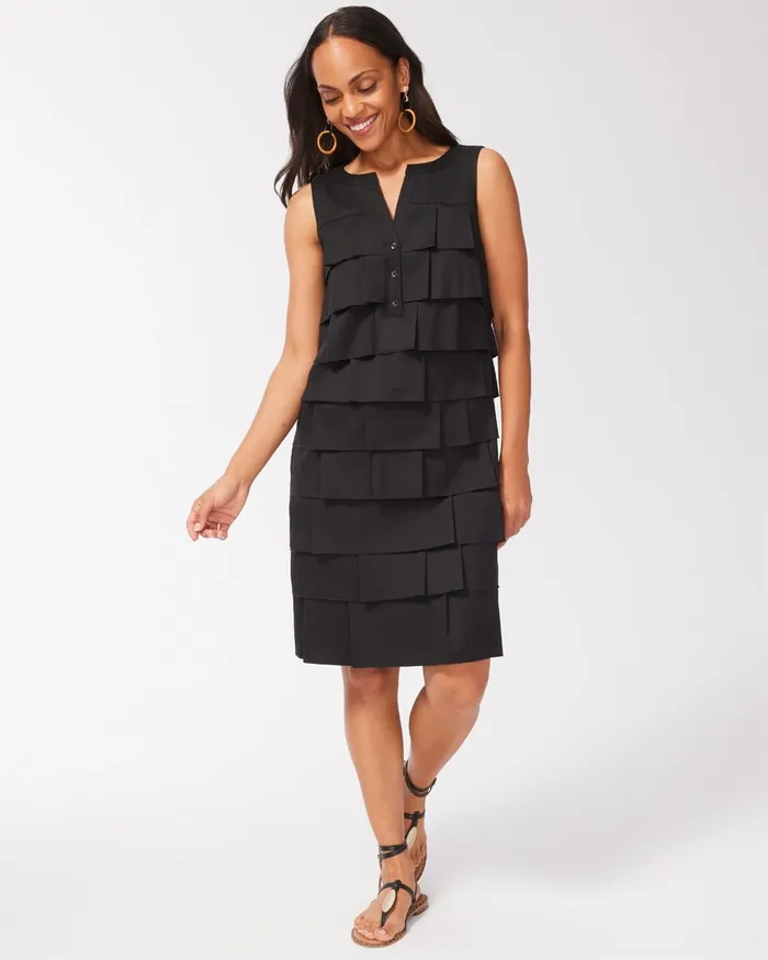 Chico039s Poplin MultiTier Shift Dress Black Women Dresses and Skirts