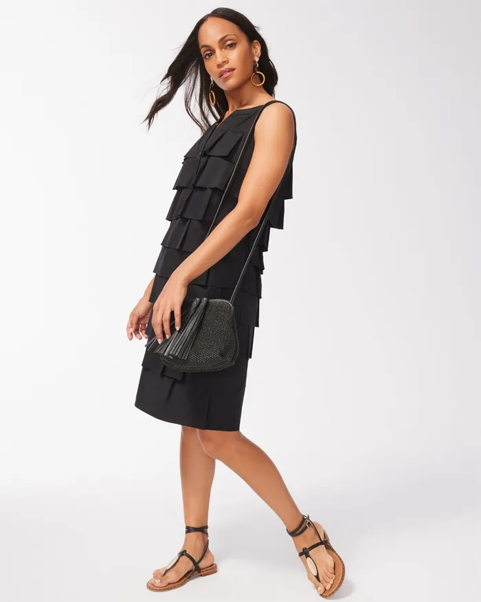 Chico039s Poplin MultiTier Shift Dress Black Women Dresses and Skirts