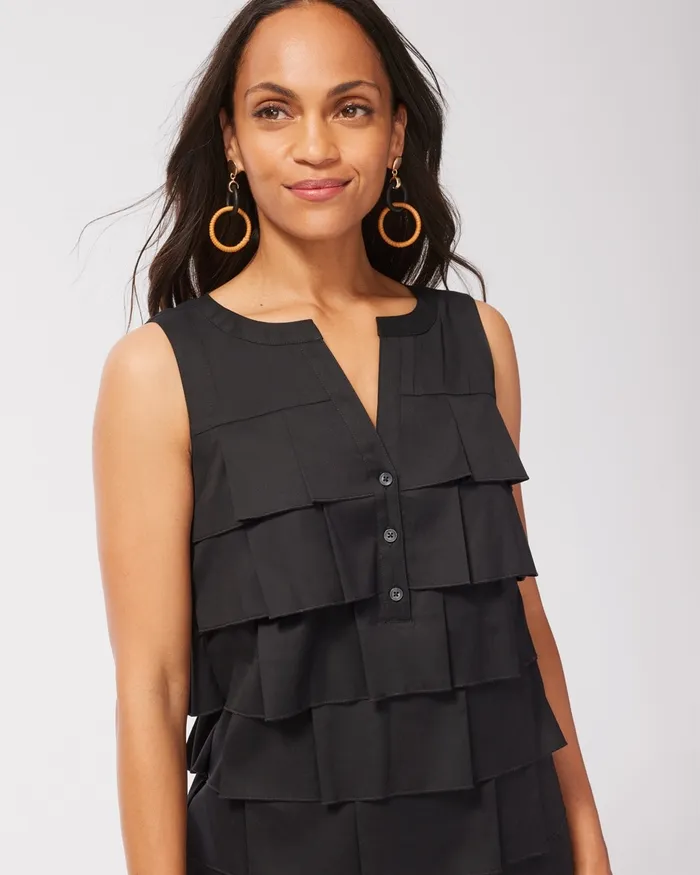 Chico039s Poplin MultiTier Shift Dress Black Women Dresses and Skirts
