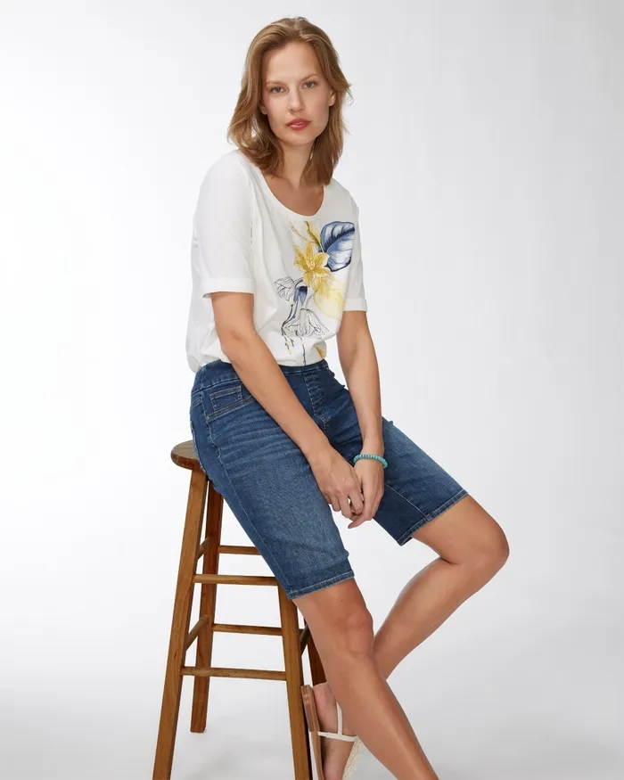 Chico039s Pullon Denim Shorts Moonflower Indigo Women Shorts
