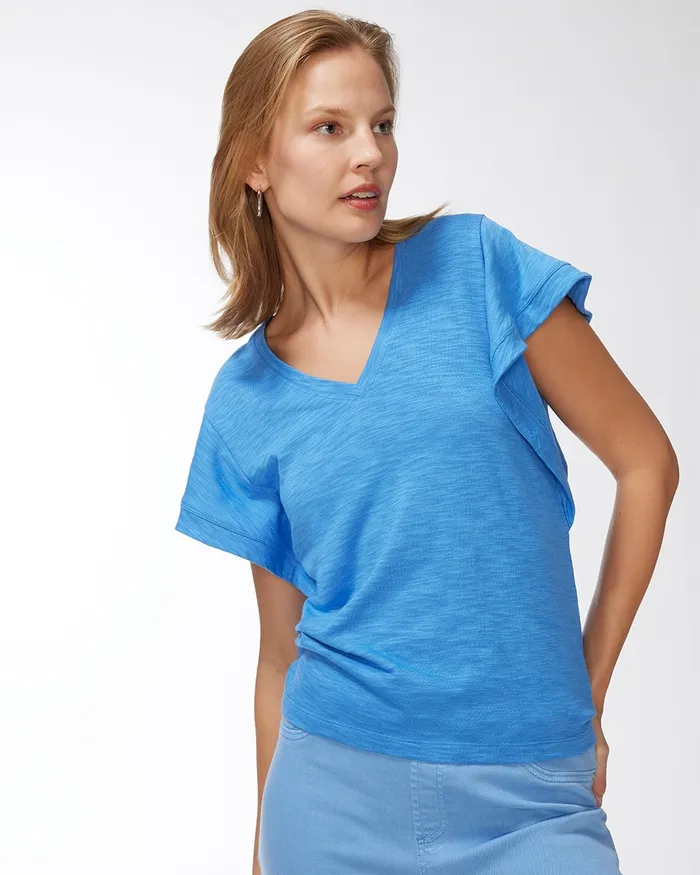 Chico039s Ruffle Sleeve Slub Tee Regatta Blue Women Tees