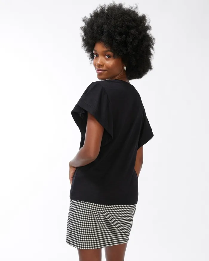 Chico039s Ruffle Sleeve Slub Tee Regatta Blue Women Tees