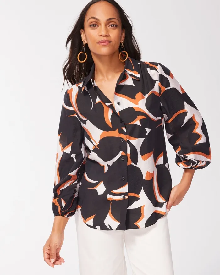 Chico039s Satin Long Sleeve Tunic Black Women Tops