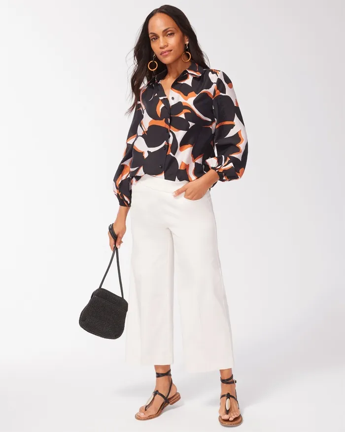 Chico039s Satin Long Sleeve Tunic Black Women Tops