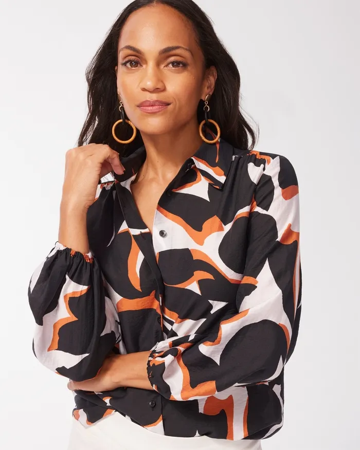 Chico039s Satin Long Sleeve Tunic Black Women Tops