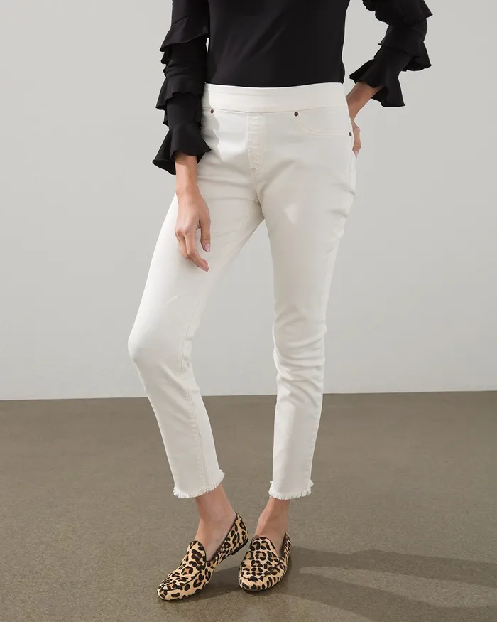 Chico039s Single Fray Ankle Jeggings Sea Salt Women Jeans and Denim