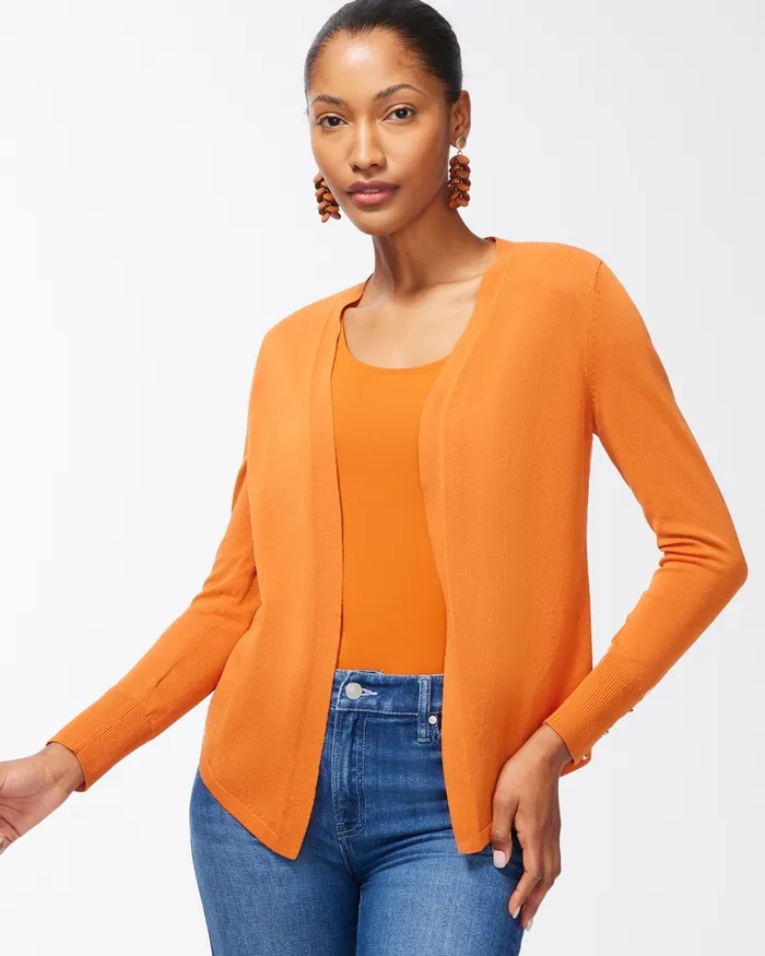 Chico039s Summer Romance Button Topper Burnished Clay Women Sweaters