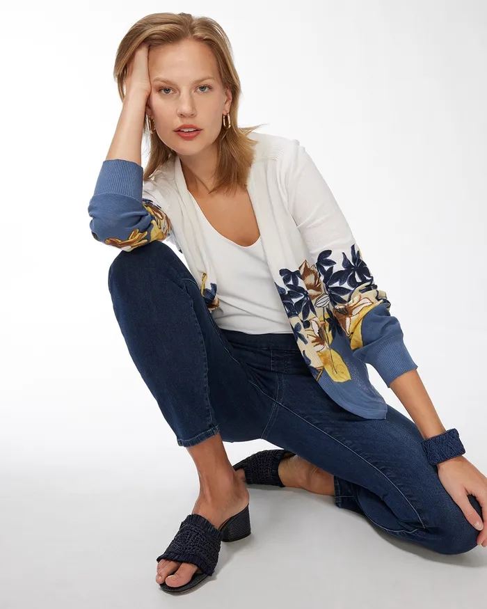 Chico039s Summer Romance Floral Cardigan Classic Navy Women Sweaters