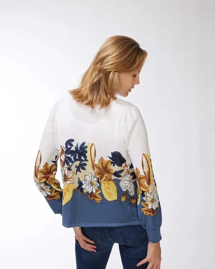 Chico039s Summer Romance Floral Cardigan Classic Navy Women Sweaters
