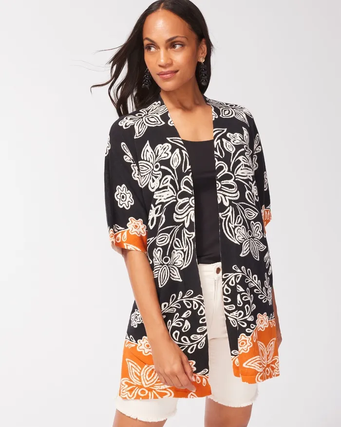 Chico039s Summer Romance Floral Midi Cardigan Black Women Sweaters