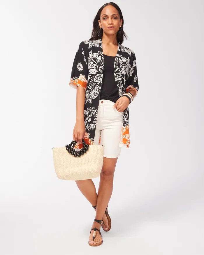 Chico039s Summer Romance Floral Midi Cardigan Black Women Sweaters