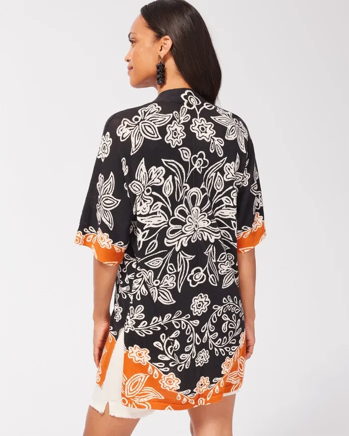 Chico039s Summer Romance Floral Midi Cardigan Black Women Sweaters