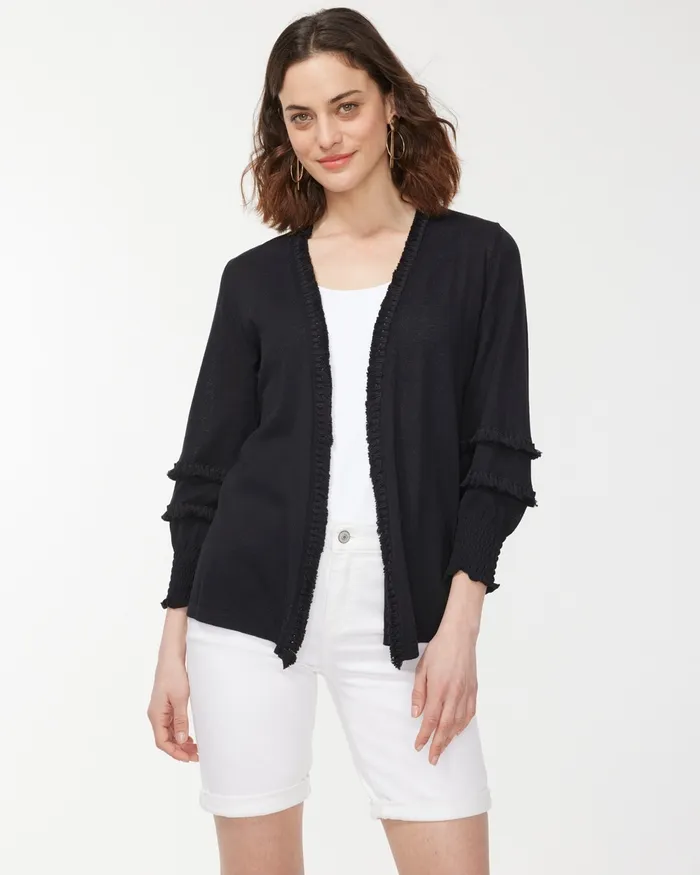 Chico039s Summer Romance Tassel Hem Cardigan Black Women Sweaters