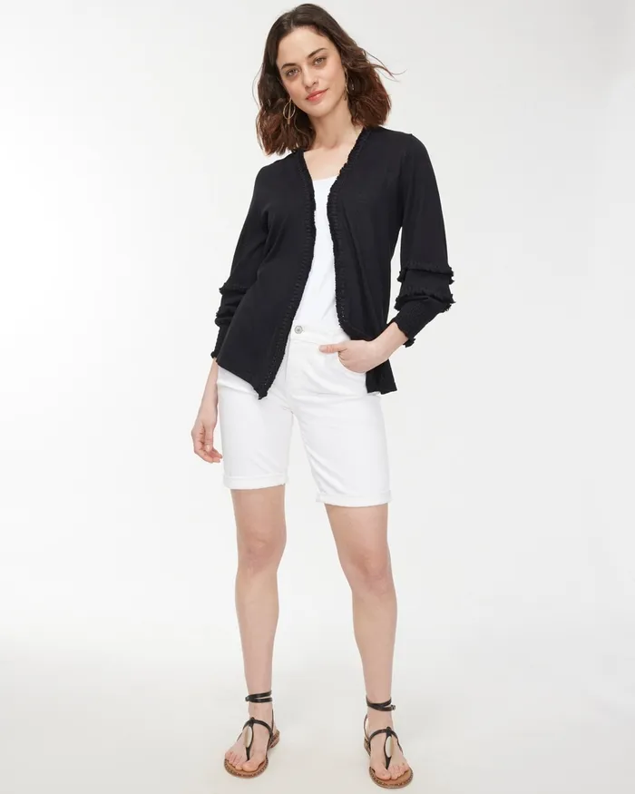 Chico039s Summer Romance Tassel Hem Cardigan Black Women Sweaters