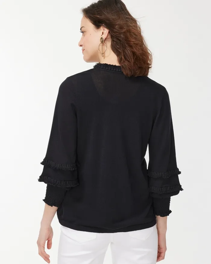 Chico039s Summer Romance Tassel Hem Cardigan Black Women Sweaters