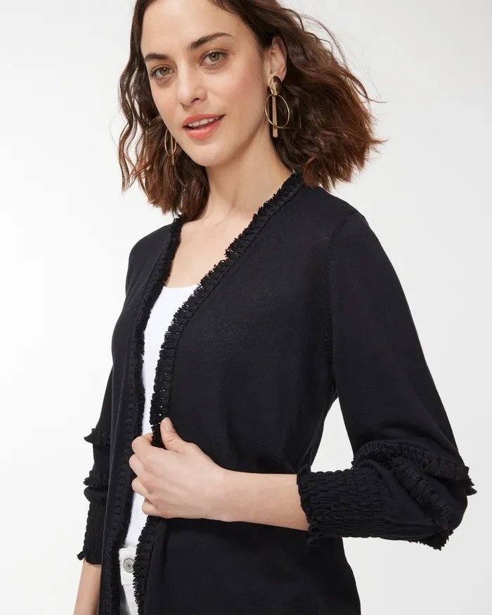 Chico039s Summer Romance Tassel Hem Cardigan Black Women Sweaters