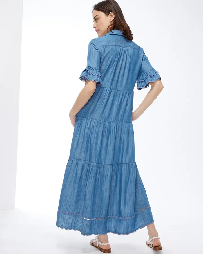 Chico039s Tencel Tiered Sundress Bay Indigo Women Dresses and Skirts