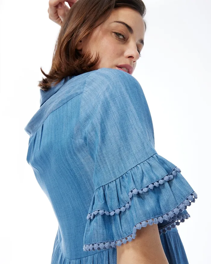 Chico039s Tencel Tiered Sundress Bay Indigo Women Dresses and Skirts