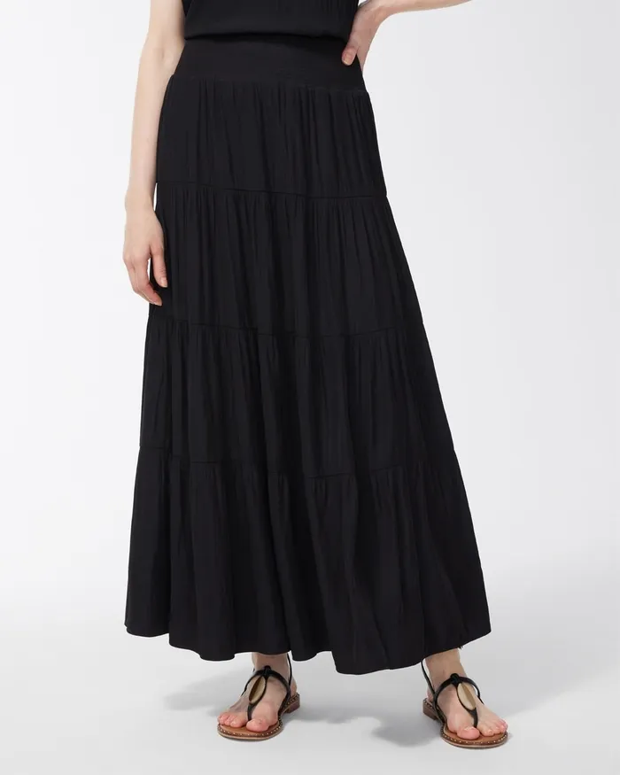 Chico039s Tiered Maxi Skirt Black Women Dresses and Skirts