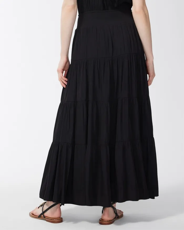 Chico039s Tiered Maxi Skirt Black Women Dresses and Skirts